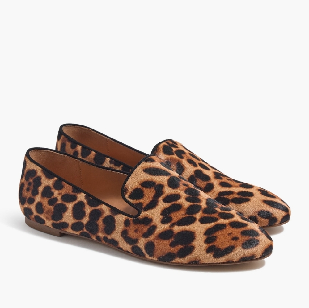 Jcrew Leopard Calf Hair Smoking Loafers